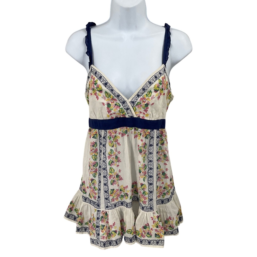 Anthropologie Eloise Camisole Women S Ivory Floral Cotton Boho Ruffle V-Neck Top